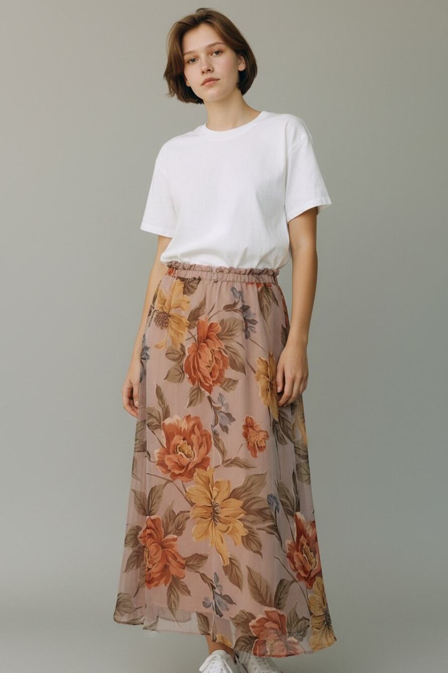L Skirt Floral Skirt Chiffon Cottagecore Romantic Croquet Fairycore Vintage 90's